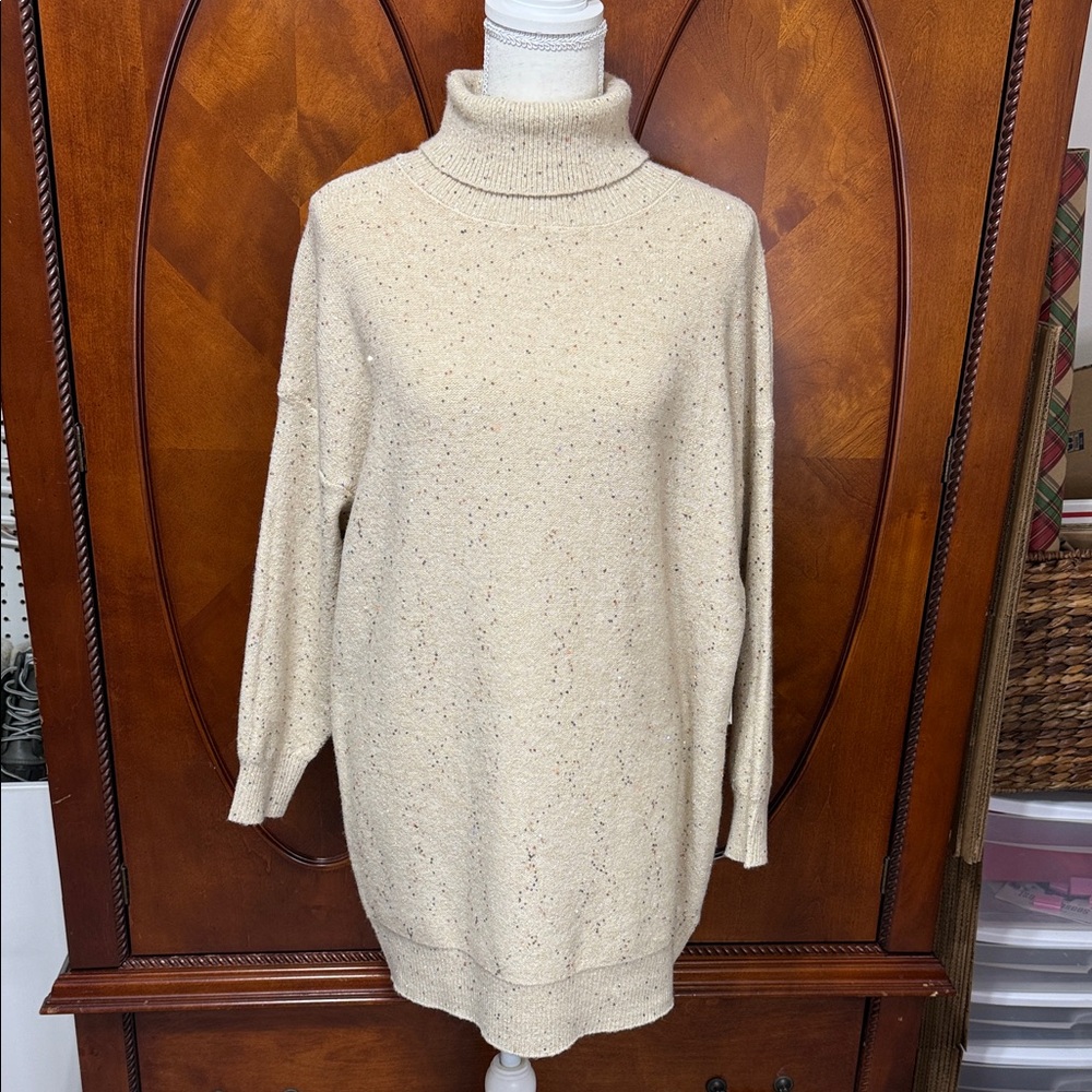 Molly Bracken Speckled Cream Turtleneck Sweater
